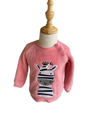 Girls' Pink Fleece Sweater with Zebra Appliqué